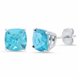 6mm Cushion Cut Gemstone Earrings in 925 Silver