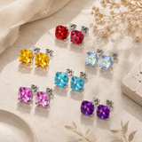 8mm Cushion Cut Gemstone Earrings in 925 Silver