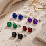 8mm Cushion Cut Gemstone Earrings in 925 Silver