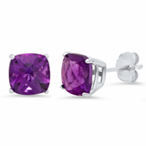 6mm Cushion Cut Gemstone Earrings in 925 Silver
