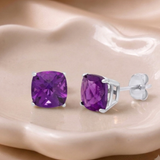 8mm Cushion Cut Gemstone Earrings in 925 Silver