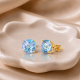 14K Gold 8mm Cushion Cut Gemstone Stud Earrings