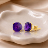 14K Gold 8mm Cushion Cut Gemstone Stud Earrings