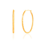 Oval Sectioned Diamond Cut and Satin Finish Hoops in 14K Gold