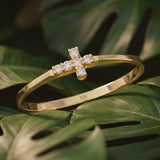 Classic Cross CZ Gold Ring in 10K Gold