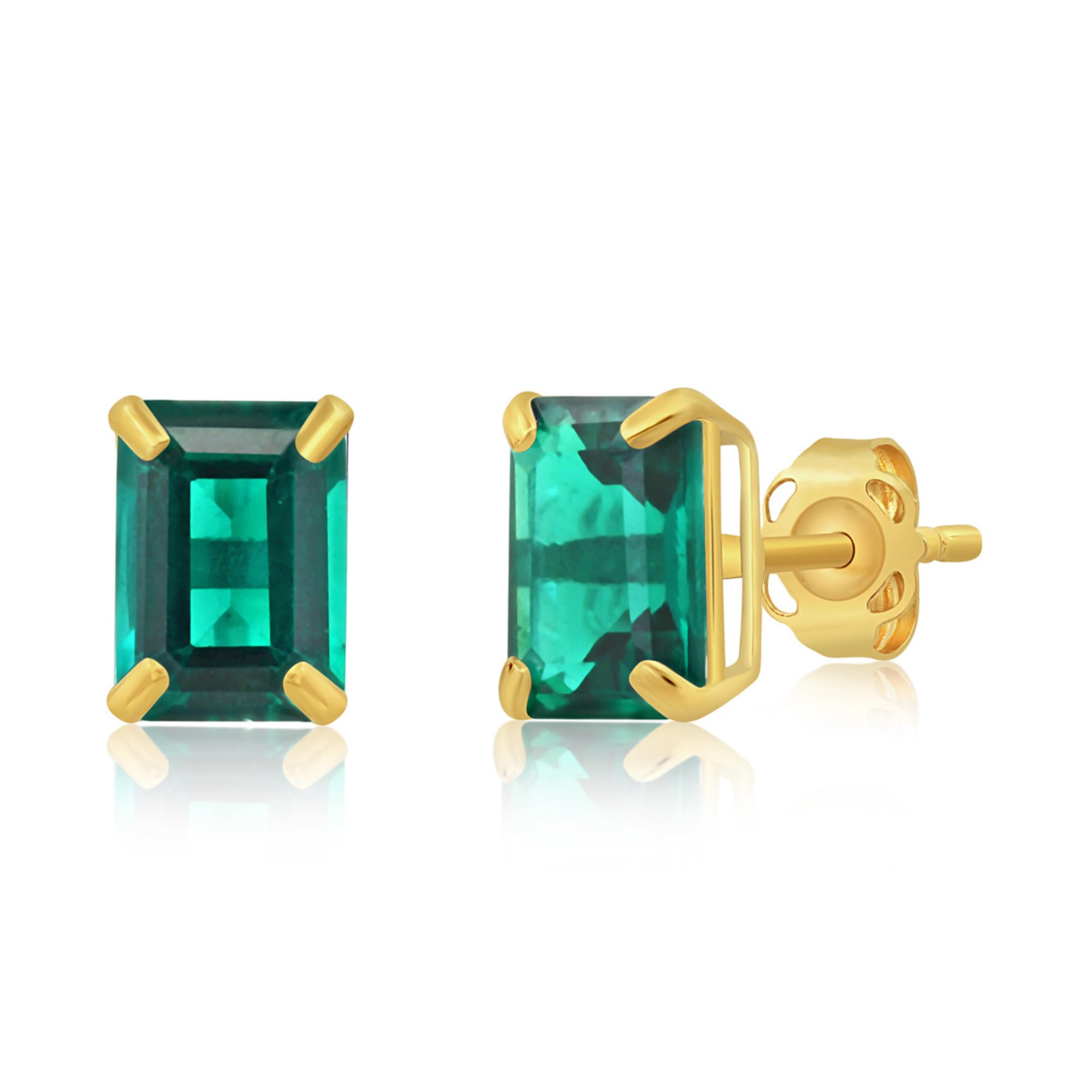 Emerald-Cut Solitaire Gemstone Studs in 14k Gold