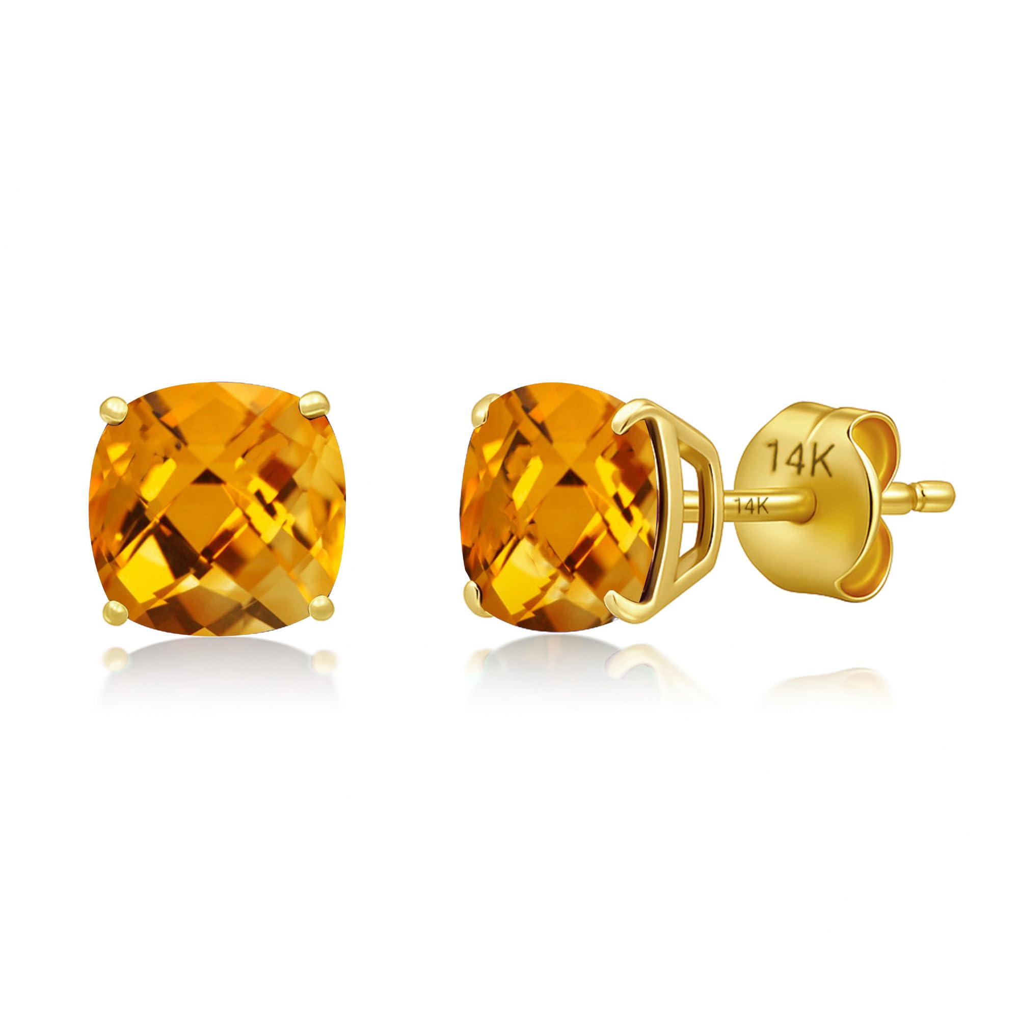 Cushion-Cut Solitaire Gemstone Studs in 14k Gold