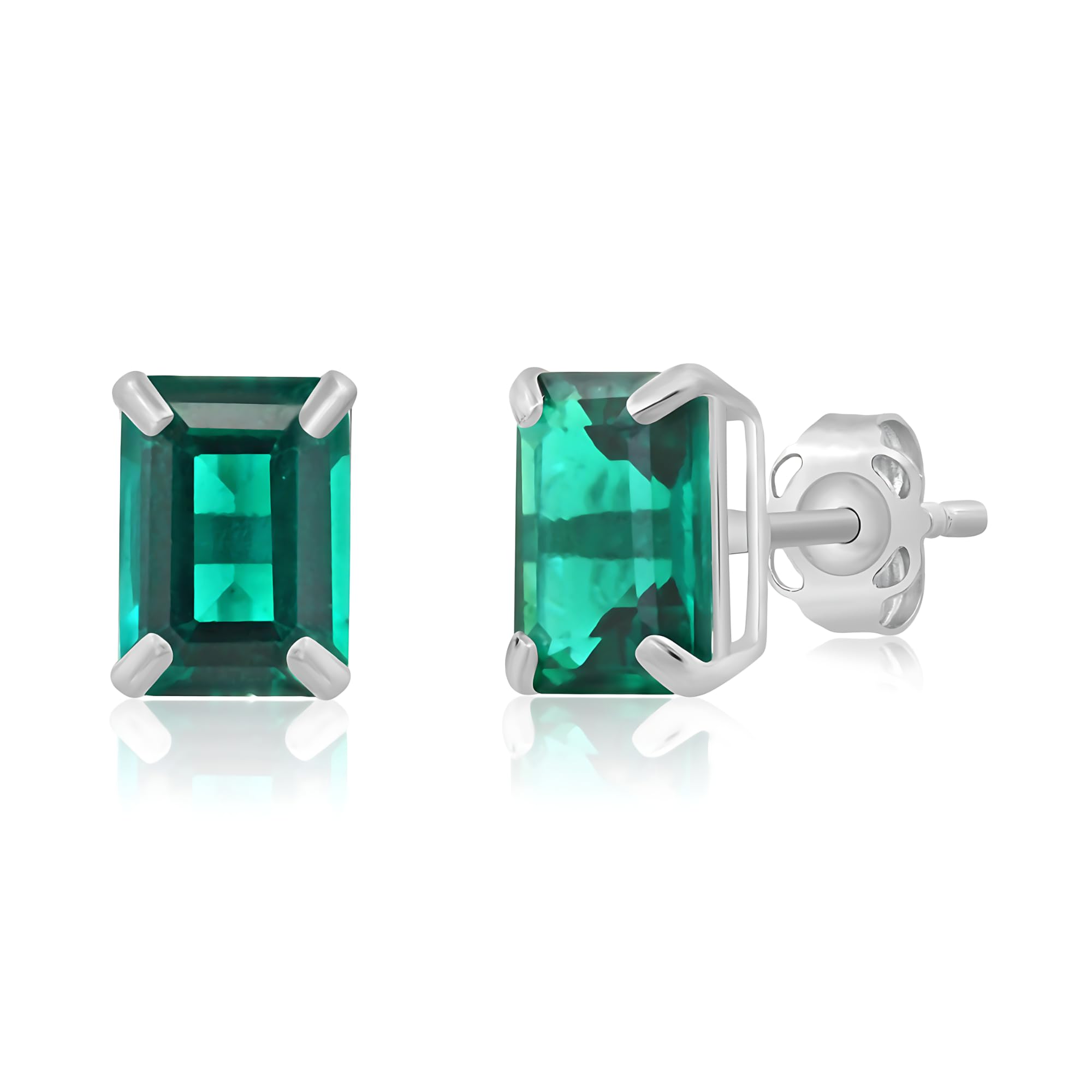 Emerald-Cut Solitaire Gemstone Studs in 14k Gold