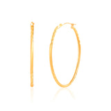 Oval Sectioned Diamond Cut and Satin Finish Hoops in 14K Gold