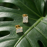 Emerald-Cut Cubic Zirconia Studs in Solid 14K Gold