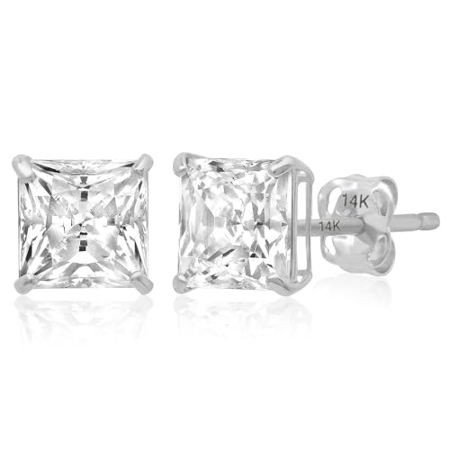 14K Gold Princess Cut Earrings embellished with Swarovski® Zirconia