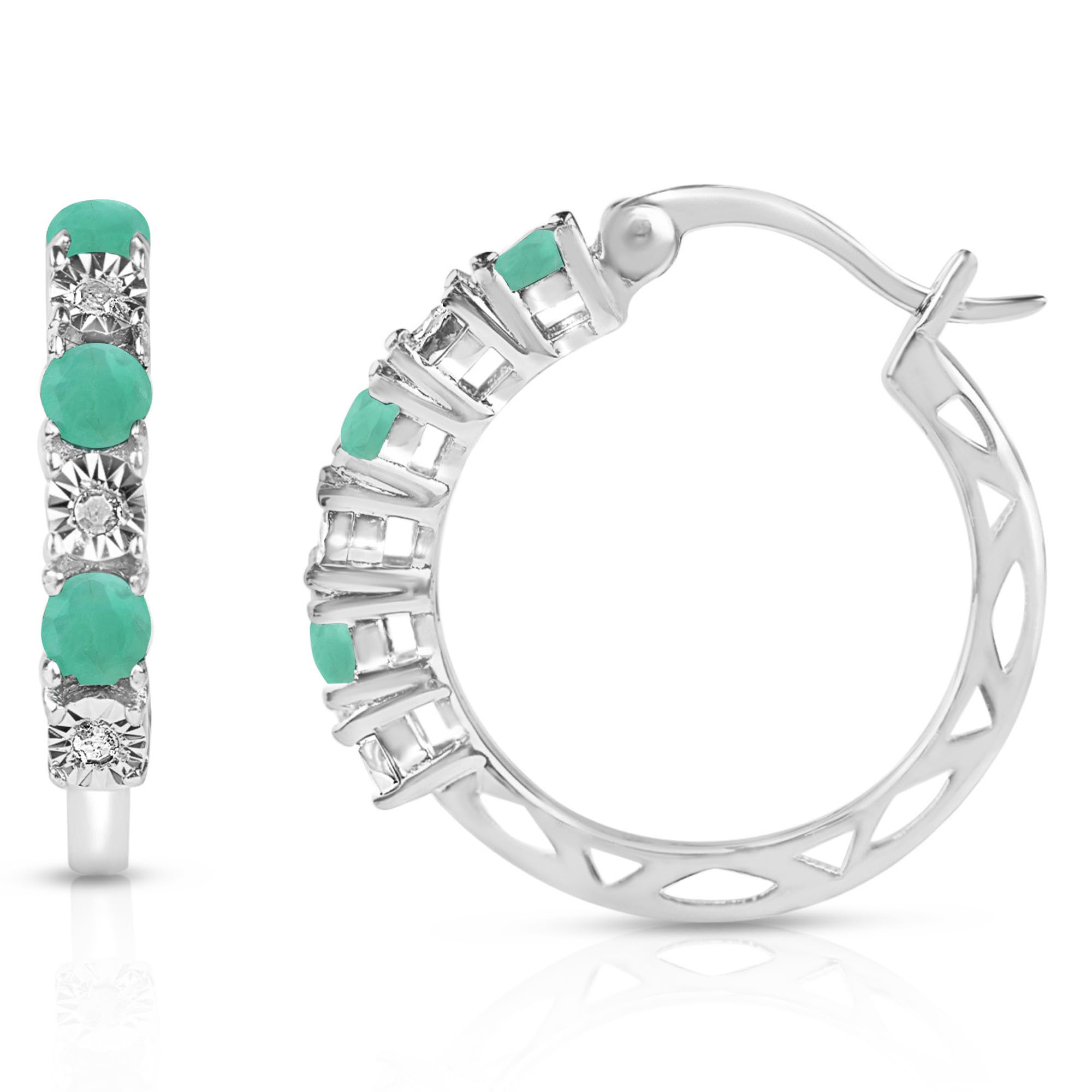 Celeste Diamond Gemstone Hoops in Sterling Silver