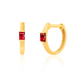 Solid 10K Gold Baguette Cut Ruby Huggie Hoop Earrings | Hypoallergenic Gold Huggies Earrings for Women | Anti-Tarnishing Real Gold Hoop Earrings by MAX + STONE