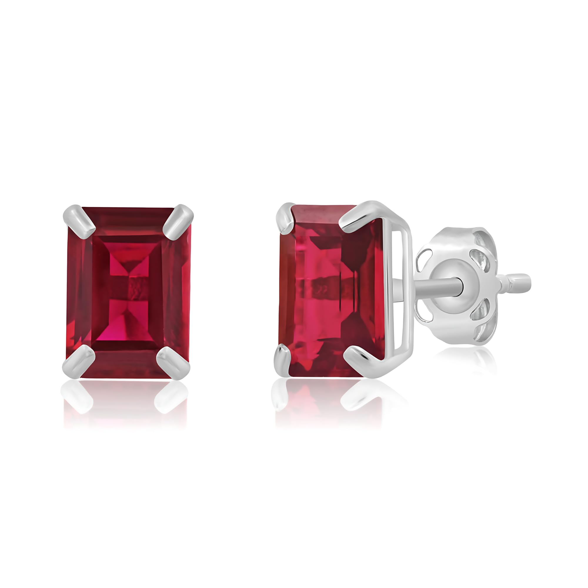 Emerald-Cut Solitaire Gemstone Studs in 14k Gold