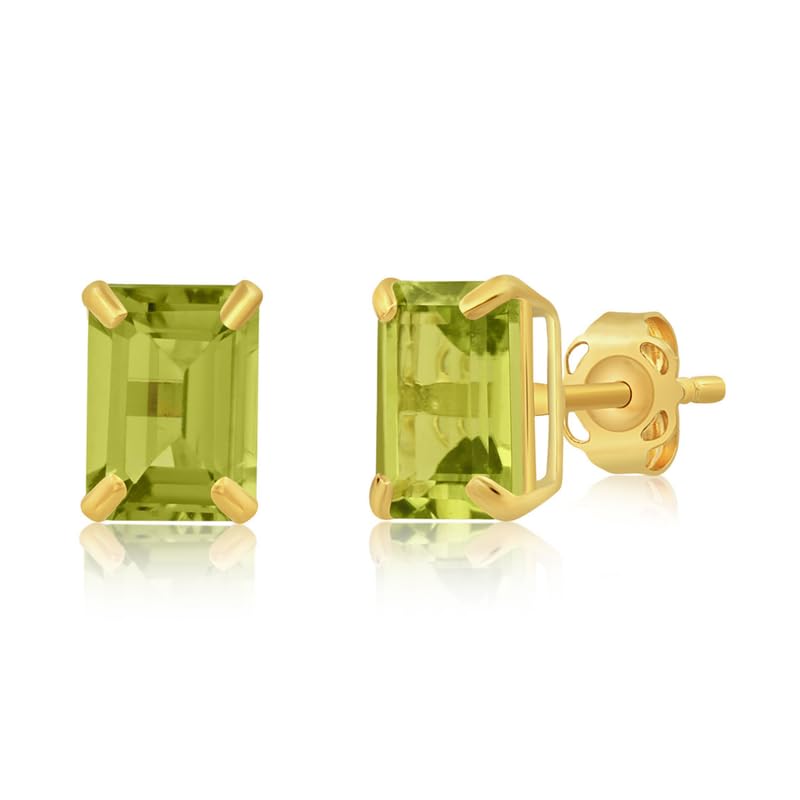 Emerald-Cut Solitaire Gemstone Studs in 14k Gold