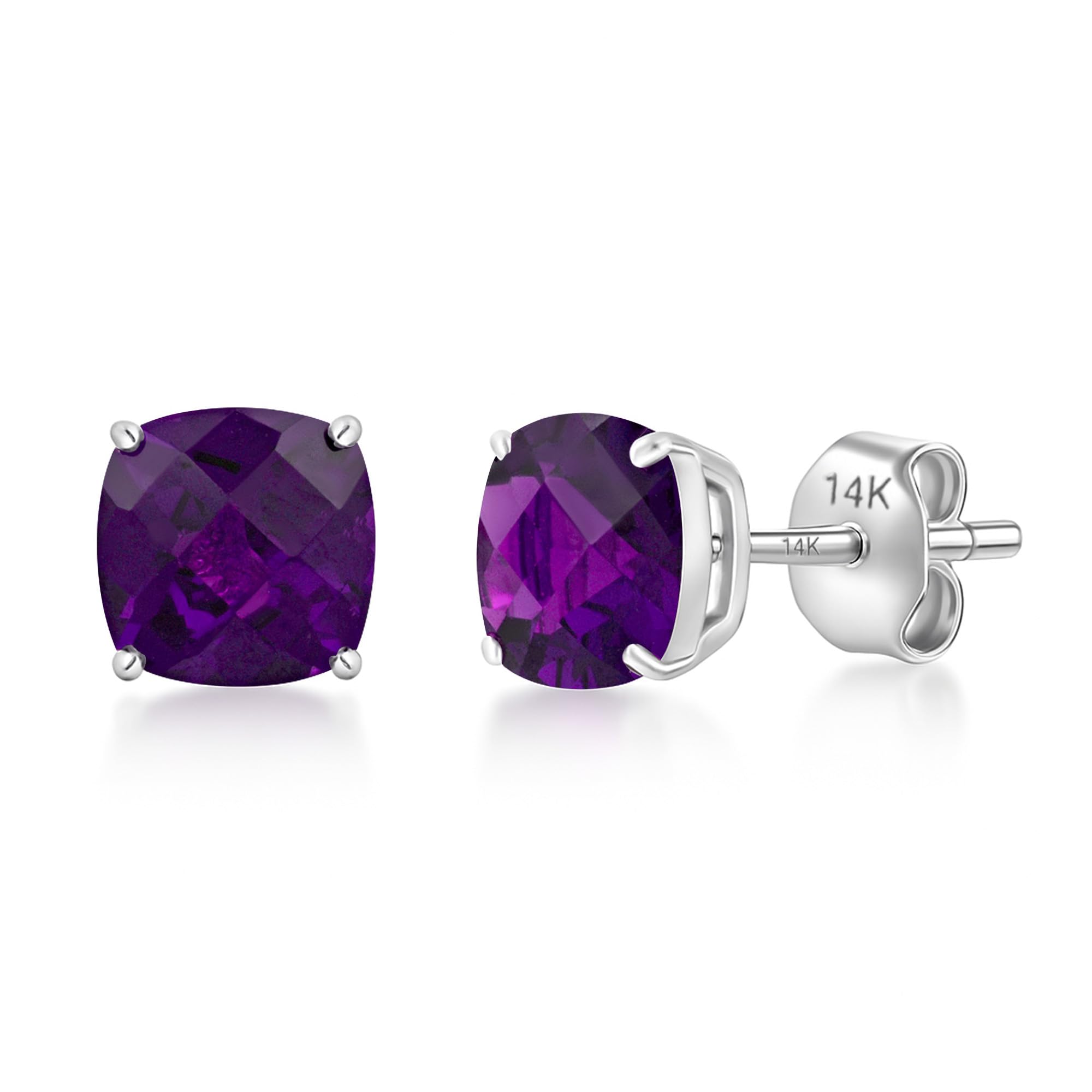 Cushion-Cut Solitaire Gemstone Studs in 14k Gold