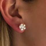 Blossom Freshwater Pearl & Diamond Studs in Silver