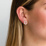 Pearl and Diamond Open Circle Studs in Silver