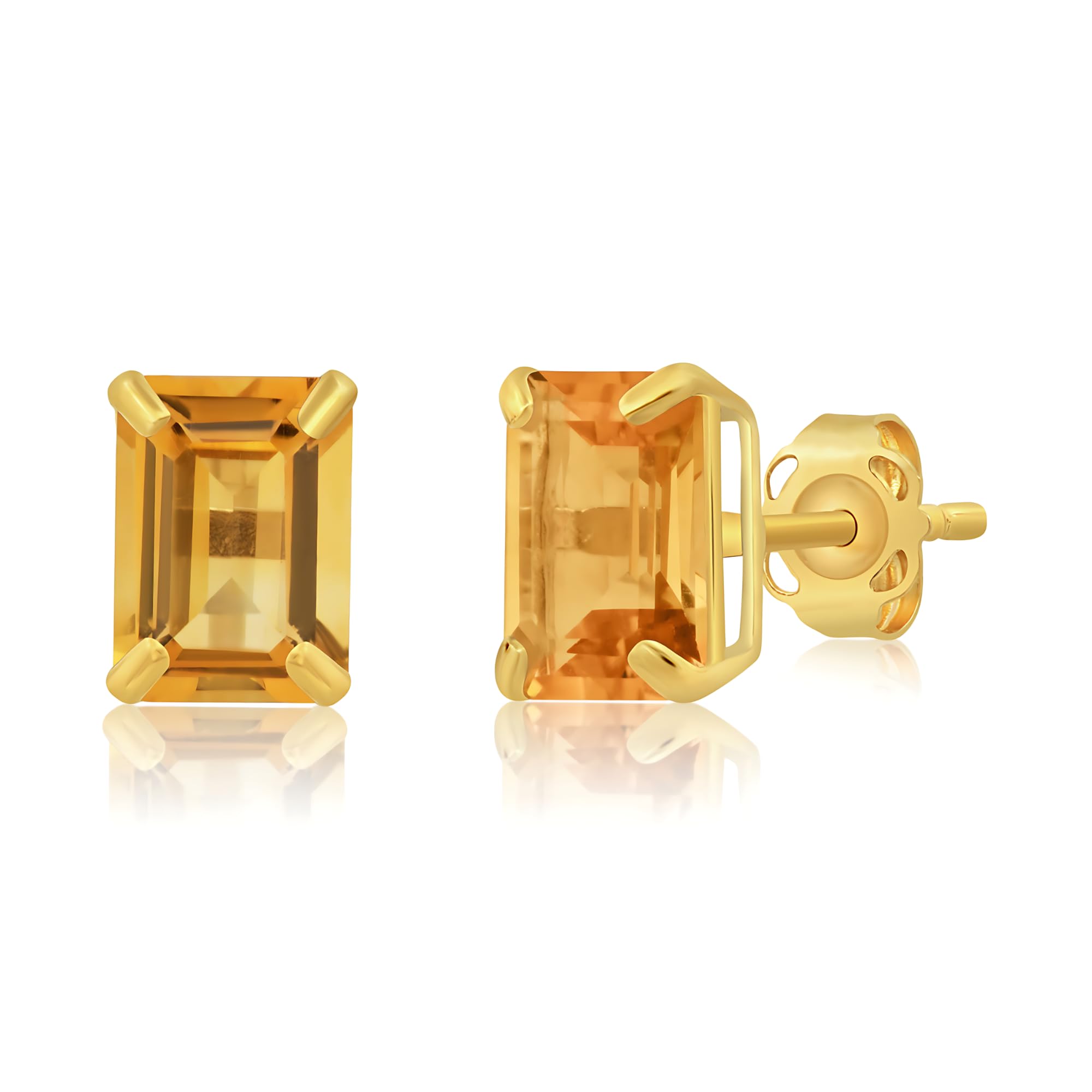 Emerald-Cut Solitaire Gemstone Studs in 14k Gold