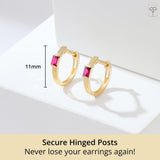 Solid 10K Gold Baguette Cut Ruby Huggie Hoop Earrings | Hypoallergenic Gold Huggies Earrings for Women | Anti-Tarnishing Real Gold Hoop Earrings by MAX + STONE