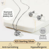 Diamond Love Knot Necklace & Earrings in 925  Silver