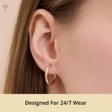 14K Gold Diamond Cut & Satin Finish Round Hoops with Click Top | 18MM, 20MM & 30MM Real Solid Yellow 14K Gold Hoop Earrings | Hypoallergenic Round Hoop Earrings for Women by MAX + STONE