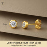 Small 10K Gold Diamond Bezel Stud Earrings | Dainty 2.5MM Lab Grown Diamond Earrings for Women | Hypoallergenic, Anti-Tarnishing Studs for Secondary Piercings by MAX + STONE