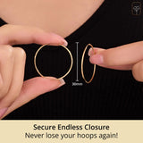 14K Gold Side Diamond Cut Round Endless Hoop Earrings | 30mm Real 14K Gold Endless Hoop Earrings | Hypoallergenic Anti Tarnish Continuous Yellow 14 Karat Solid Gold Hoops by MAX + STONE