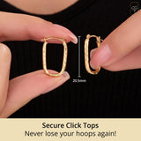 14k Gold Diamond Cut Rectangular Hoop Earrings for Women with Click Top | 18mm to 34mm Rectangle Hoop Earrings | Hypoallergenic Real Solid 14K Gold Hoop Earrings by MAX + STONE