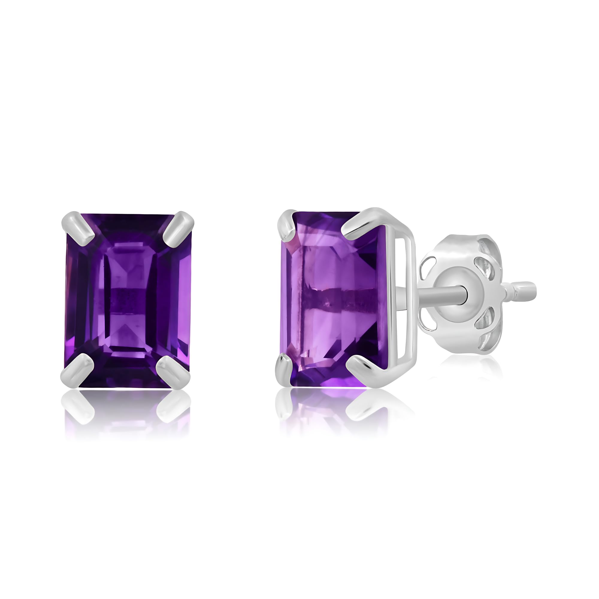 Emerald-Cut Solitaire Gemstone Studs in 14k Gold