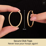 14K Gold Sectioned Diamond Cut & Satin Finish Oval Hoops with Click Top | 32MM to 45MM Real Solid 14K Gold Oval Hoop Earrings | Hypoallergenic Yellow 14 Kt Hoop Earrings for Women by MAX + STONE