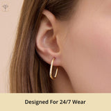 14k Gold Diamond Cut Rectangular Hoop Earrings for Women with Click Top | 18mm to 34mm Rectangle Hoop Earrings | Hypoallergenic Real Solid 14K Gold Hoop Earrings by MAX + STONE