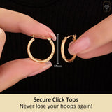 14K Gold Diamond Cut & Satin Finish Round Hoops with Click Top | 18MM, 20MM & 30MM Real Solid Yellow 14K Gold Hoop Earrings | Hypoallergenic Round Hoop Earrings for Women by MAX + STONE