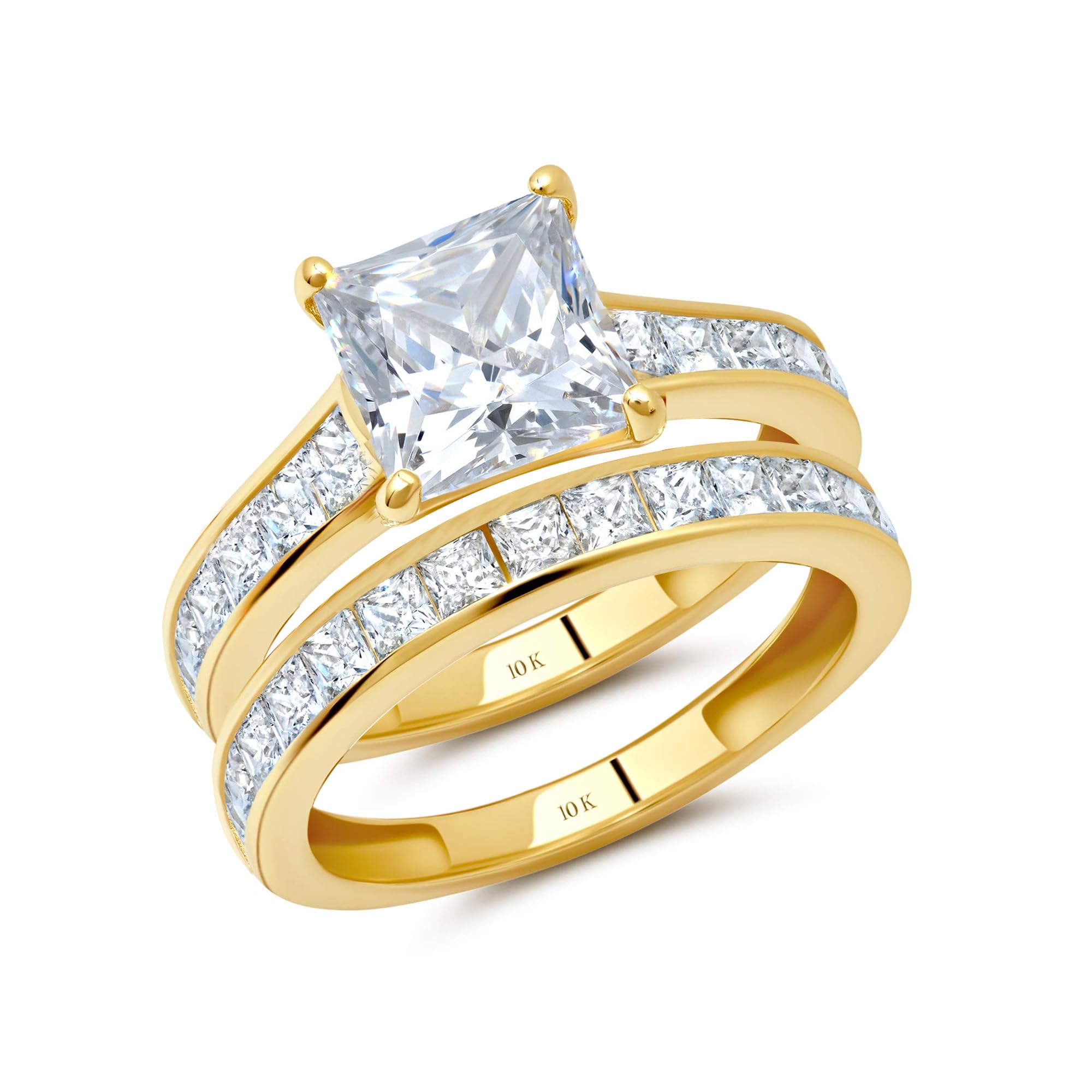 3 Carat Simulated Diamond Ring and Wedding Band Set in 14k Gold