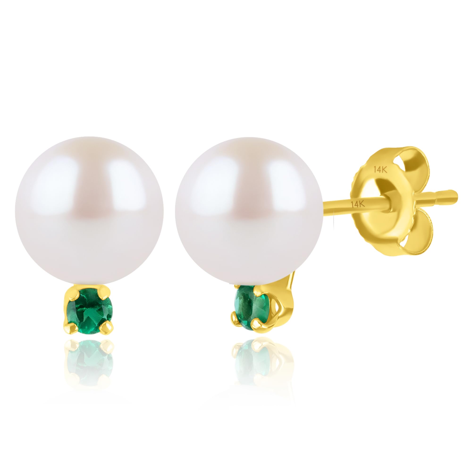 Freshwater Pearl Gemstone Stud in 14k Yellow Gold