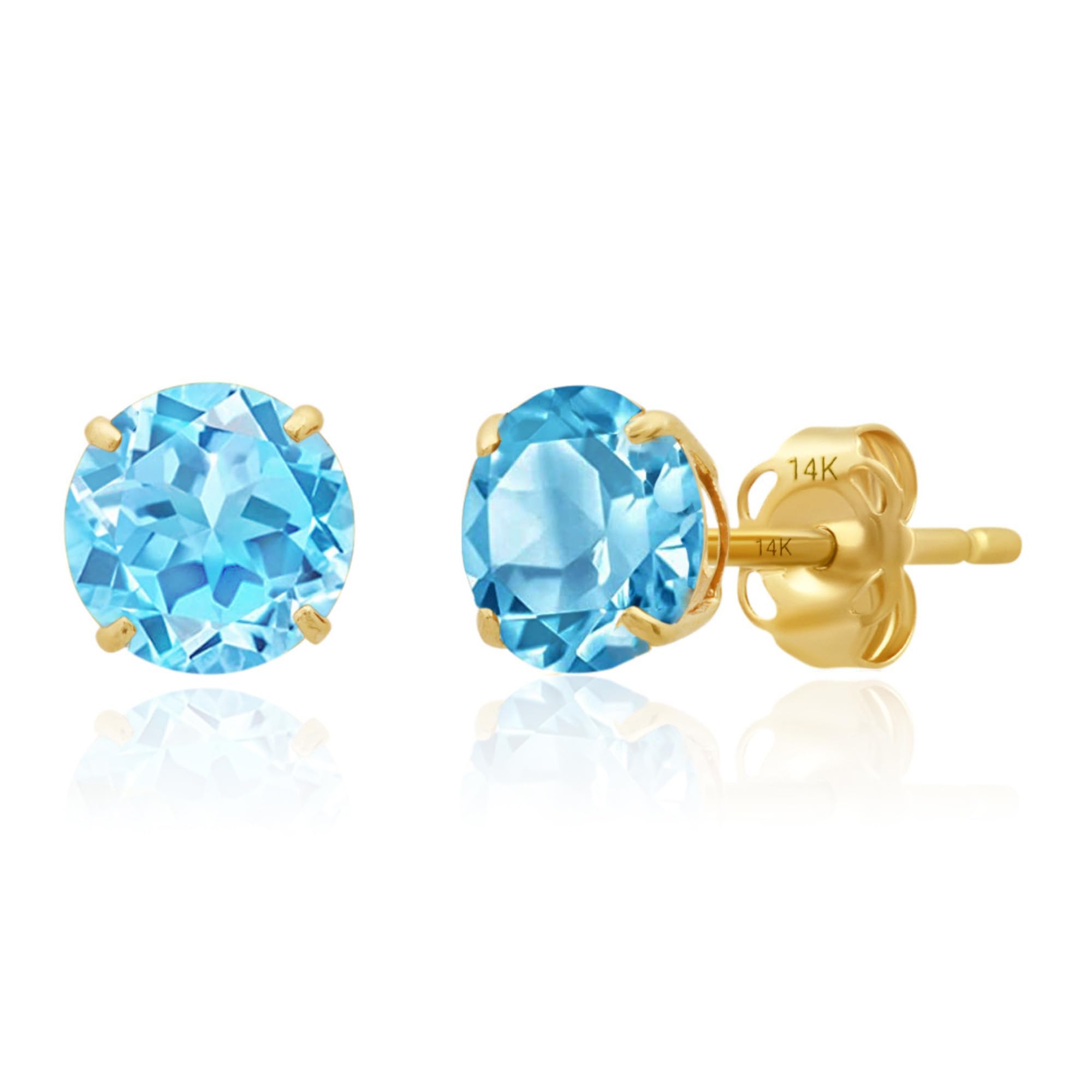 Classic 6mm Gemstone Round Stud Earrings in 14K Gold