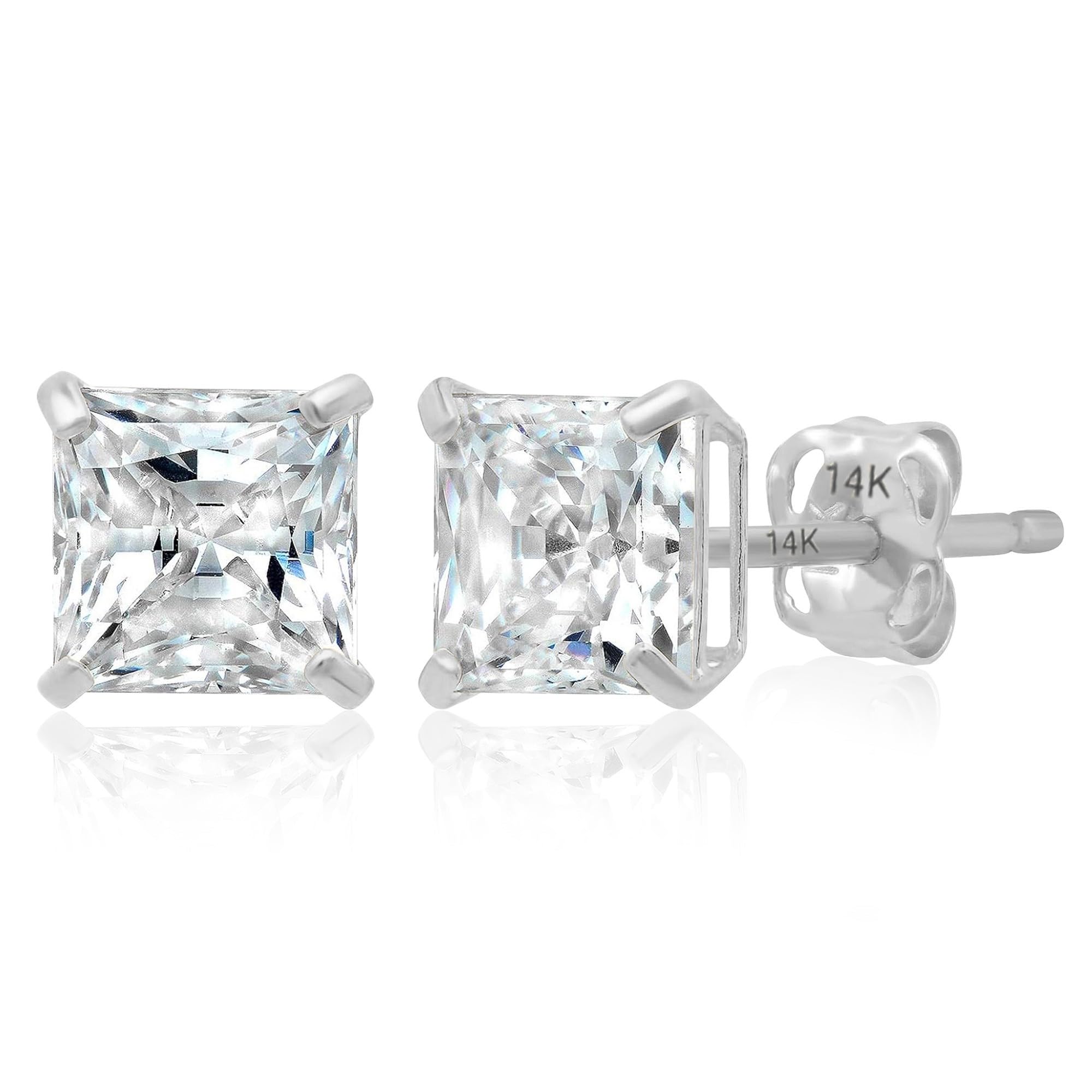 14K Gold Princess Cut Earrings embellished with Swarovski® Zirconia