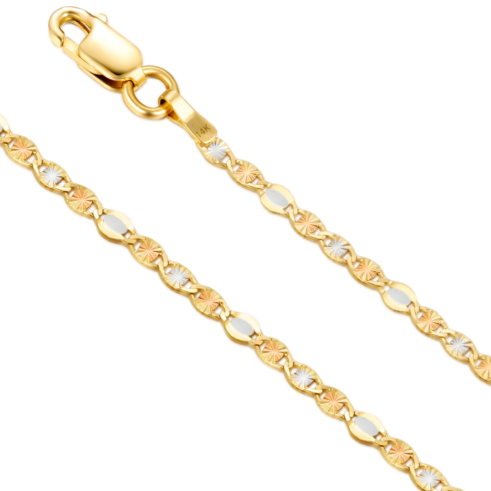 Lucca 2mm Tricolor Mirror Valentino Chain in 14k Gold