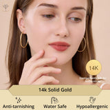 14K Gold Sectioned Diamond Cut & Satin Finish Oval Hoops with Click Top | 32MM to 45MM Real Solid 14K Gold Oval Hoop Earrings | Hypoallergenic Yellow 14 Kt Hoop Earrings for Women by MAX + STONE