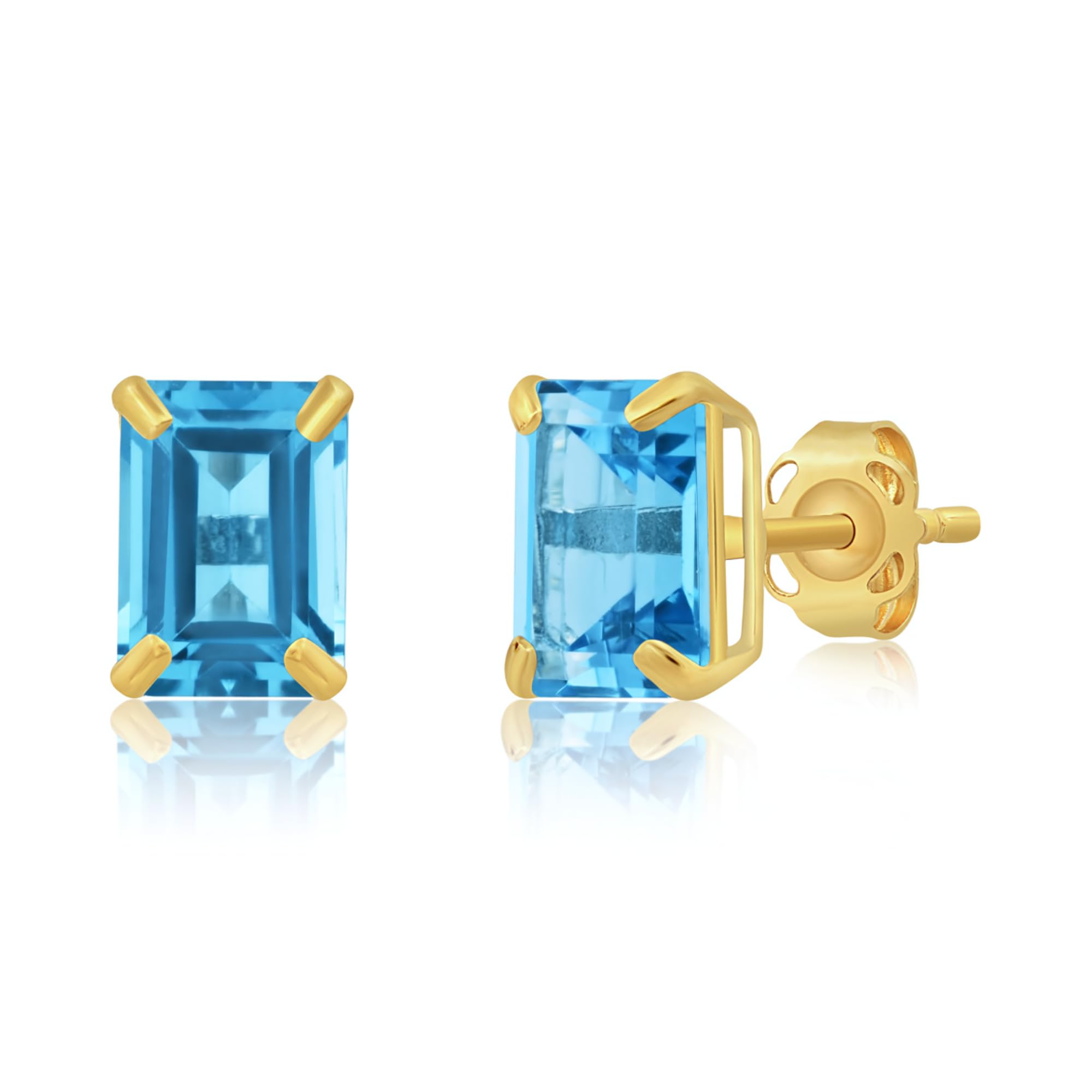 Emerald-Cut Solitaire Gemstone Studs in 14k Gold