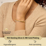 MAX + STONE 925 Sterling Silver Two Tone Bracelets for Women | 7 Inch Size | Hypoallergenic & Anti Tarnishing | 18K Gold Plated Bangle Bracelet for Women