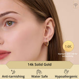 14K Gold Diamond Cut & Satin Finish Round Hoops with Click Top | 18MM, 20MM & 30MM Real Solid Yellow 14K Gold Hoop Earrings | Hypoallergenic Round Hoop Earrings for Women by MAX + STONE