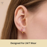 Solid 10K Gold Baguette Cut Ruby Huggie Hoop Earrings | Hypoallergenic Gold Huggies Earrings for Women | Anti-Tarnishing Real Gold Hoop Earrings by MAX + STONE