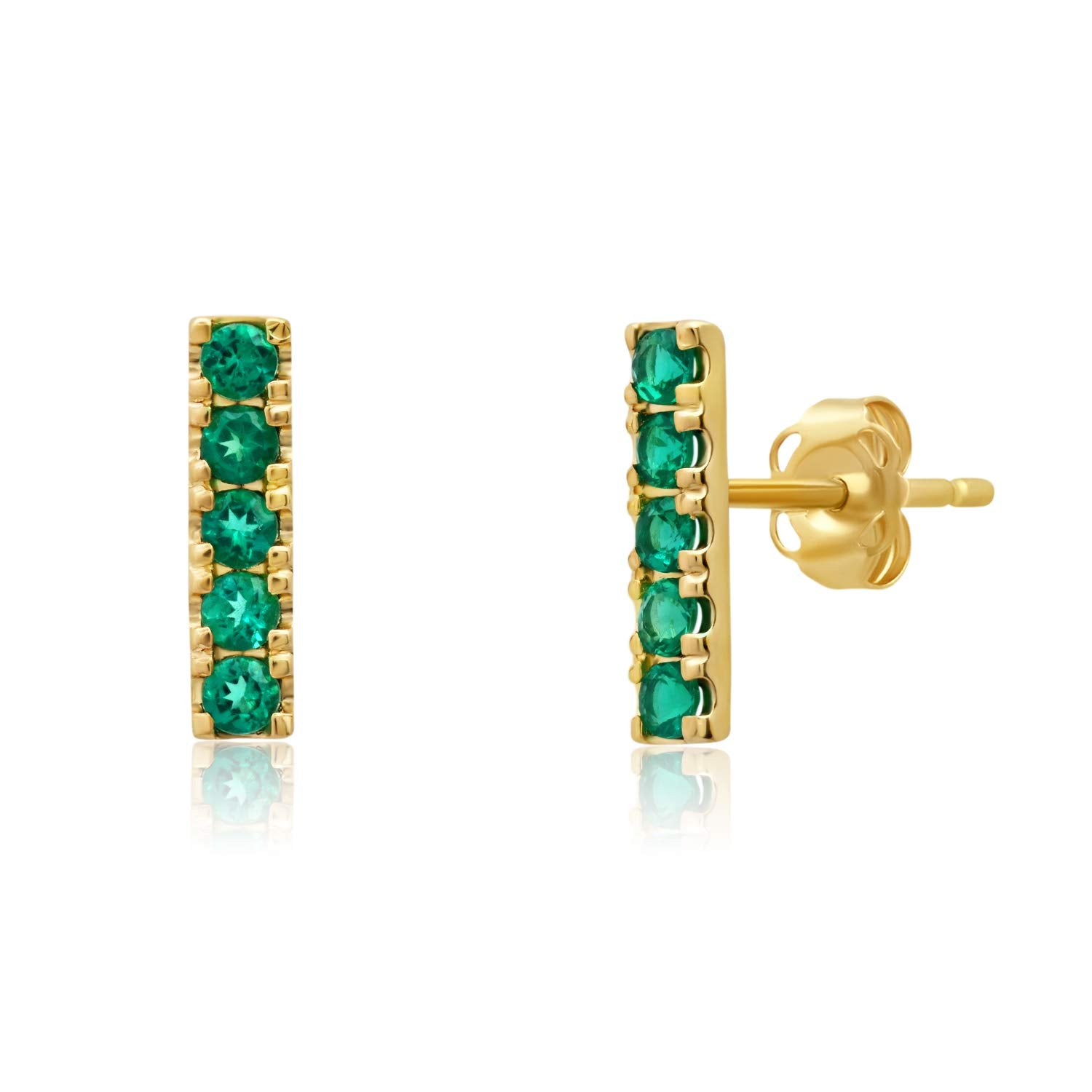 Small Gemstone Bar Studs in 14k Gold