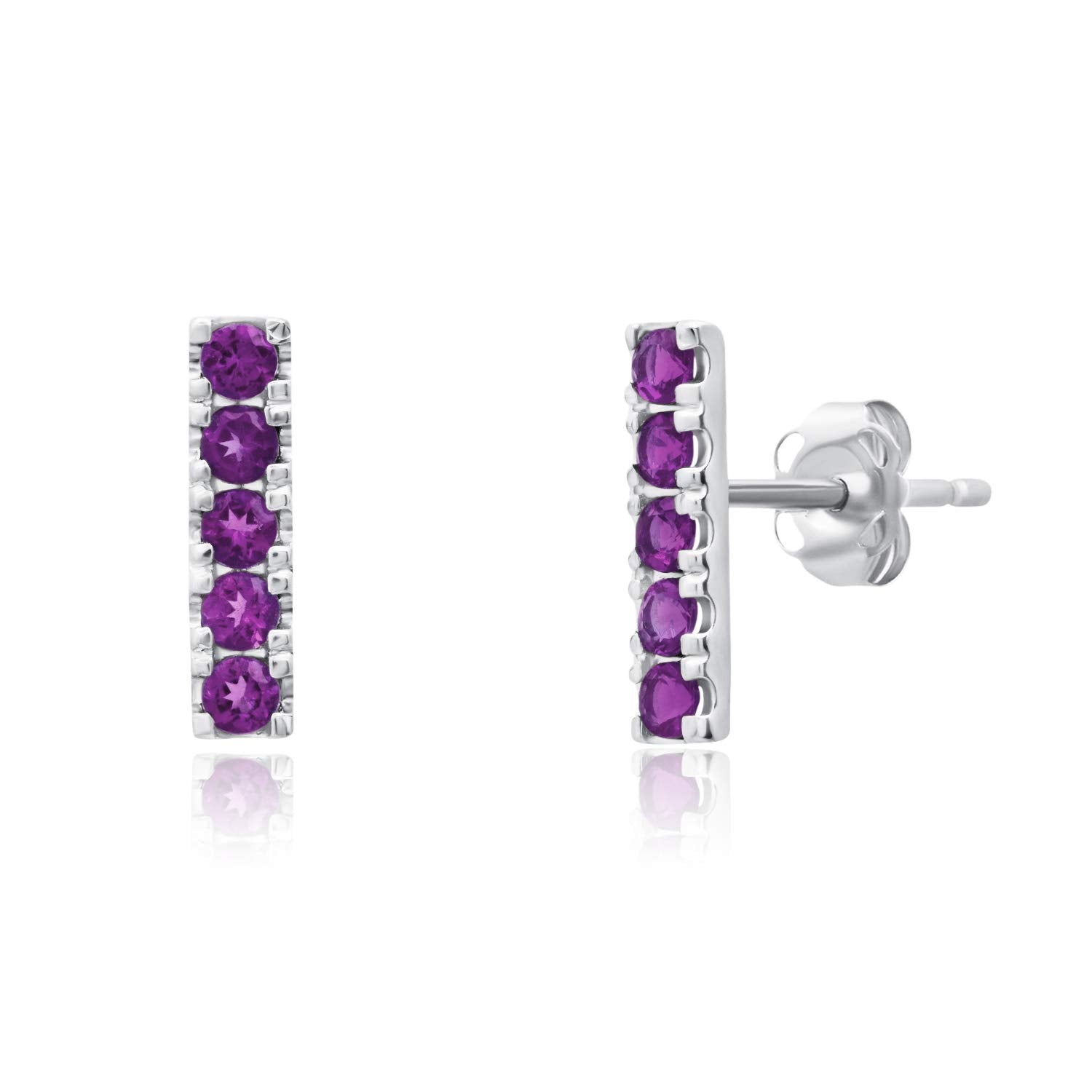 Small Gemstone Bar Studs in 14k Gold