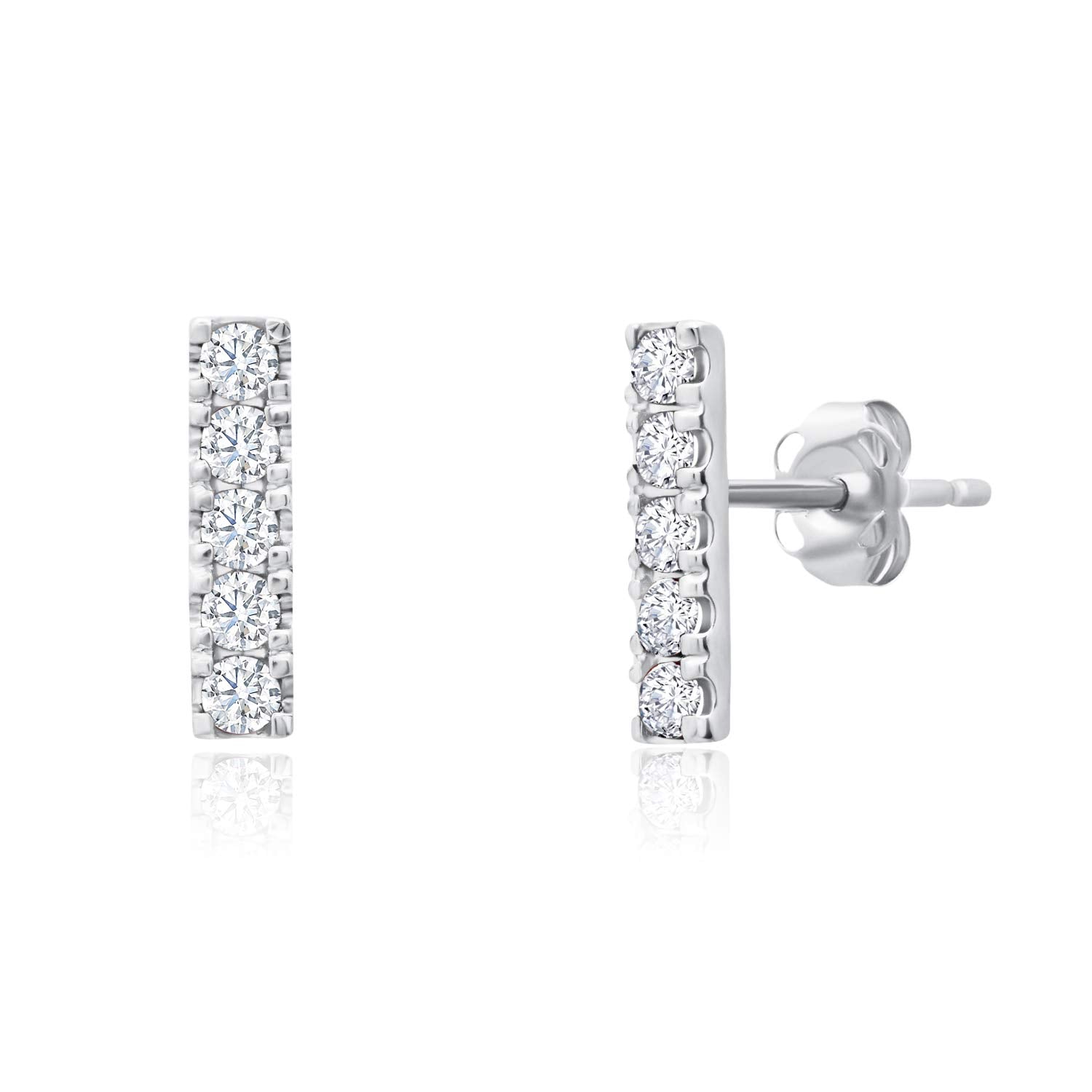 Small Gemstone Bar Studs in 14k Gold