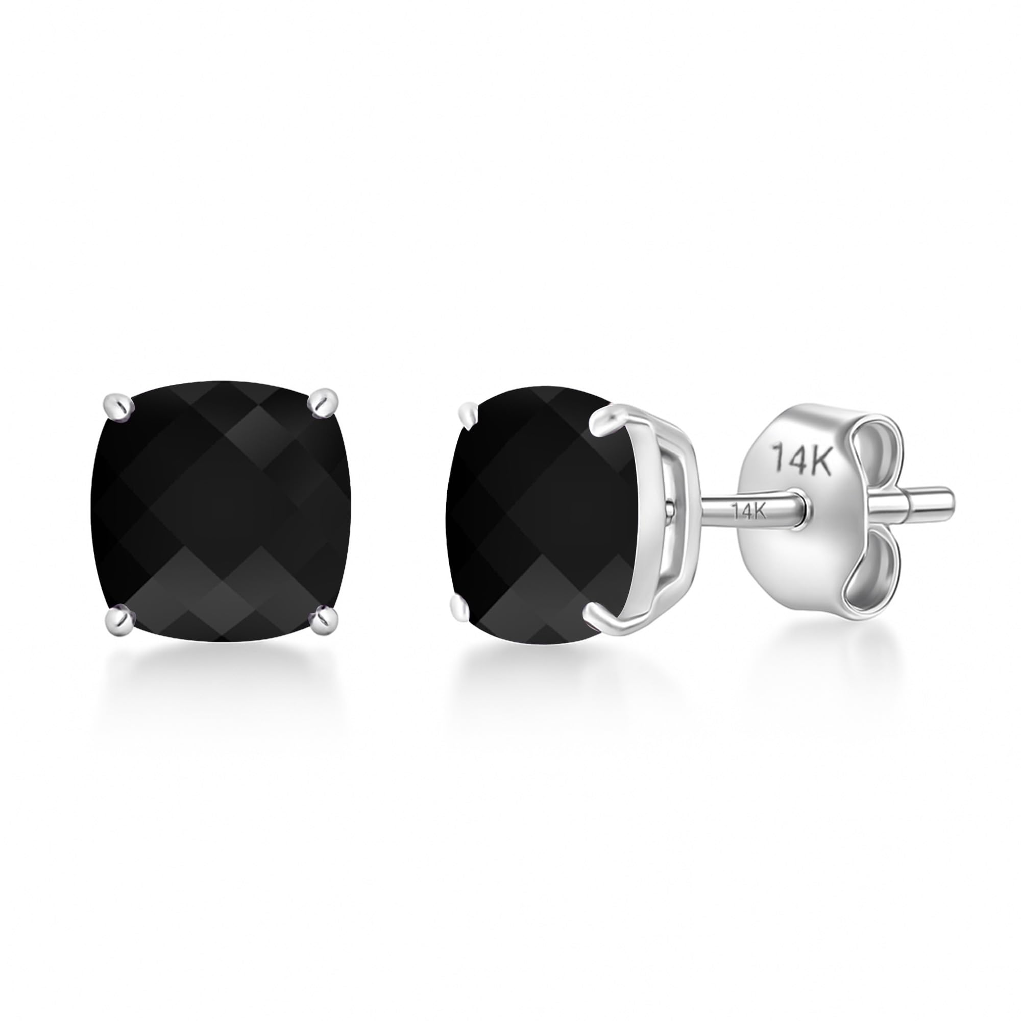 Cushion-Cut Solitaire Gemstone Studs in 14k Gold