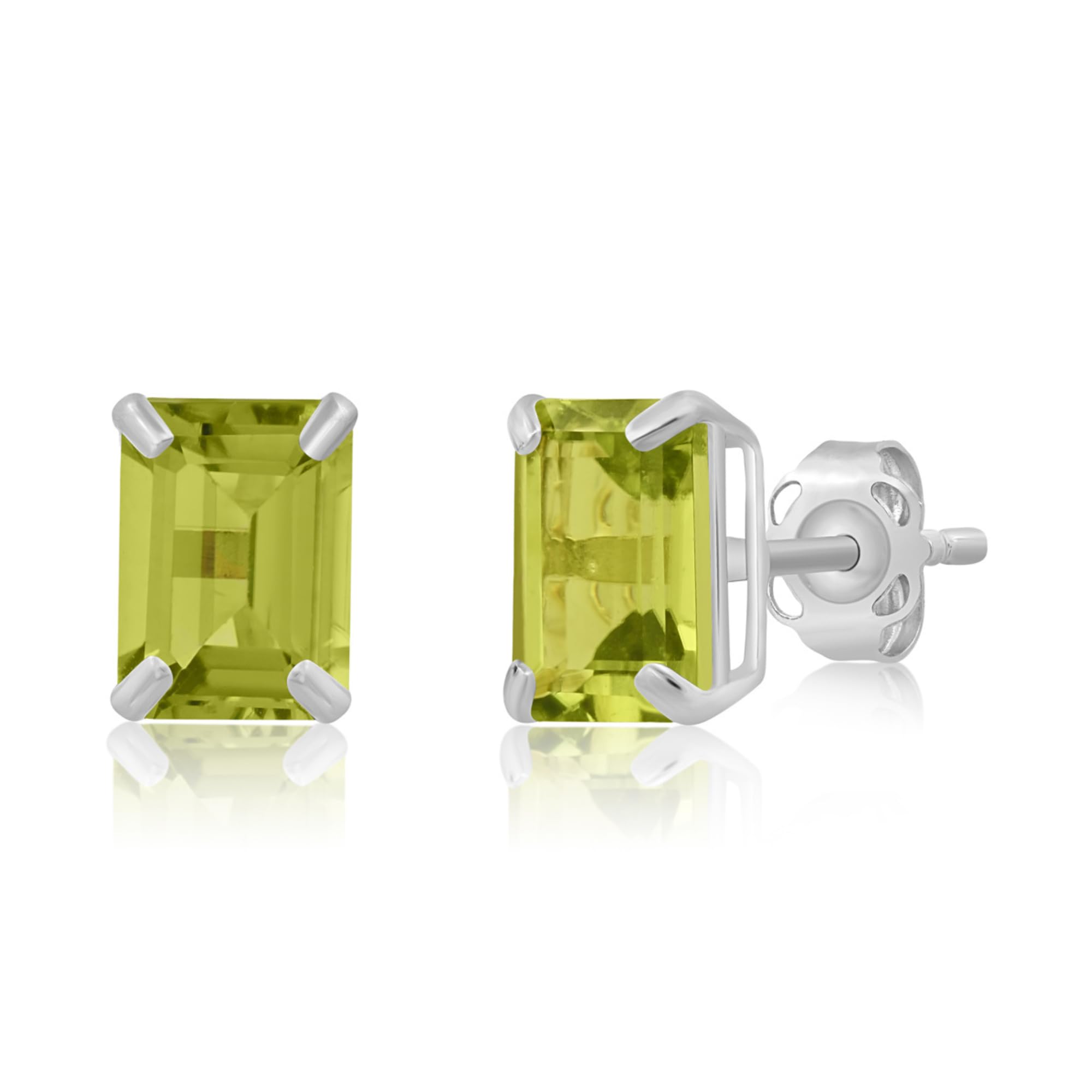 Emerald-Cut Solitaire Gemstone Studs in 14k Gold