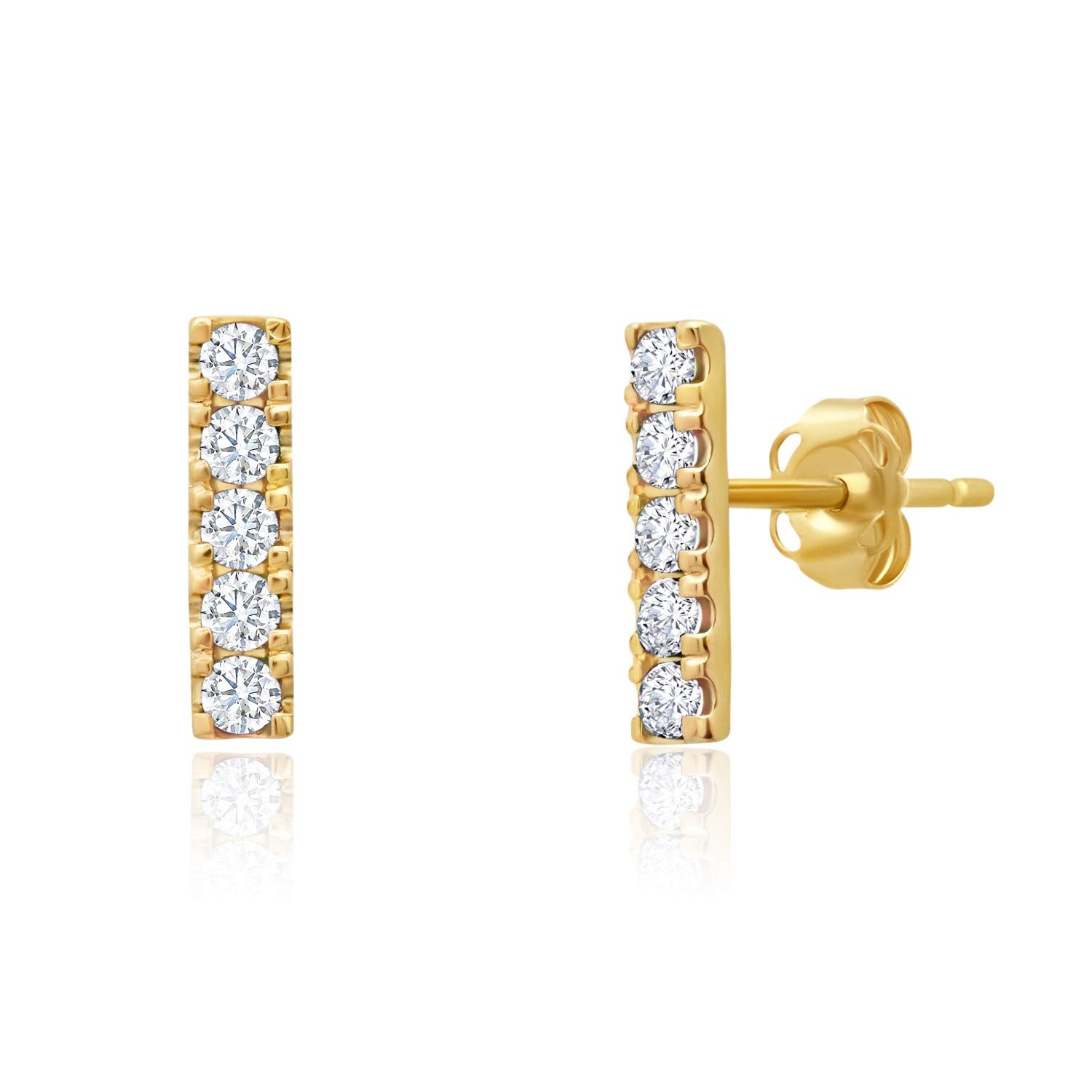 Small Gemstone Bar Studs in 14k Gold