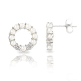 Pearl and Diamond Open Circle Studs in Silver